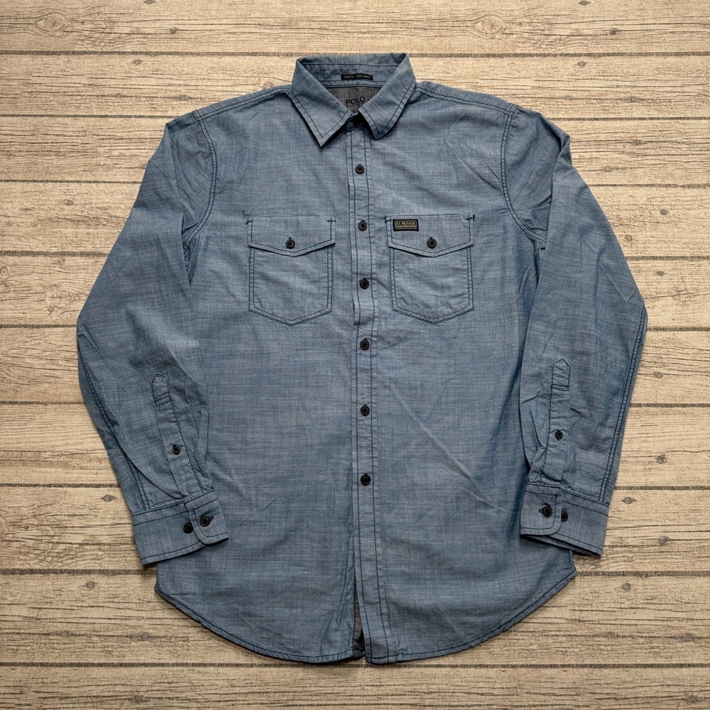 U.S. Polo Assn Shirt Men's Small Blue Slim Fit Chambray Button Down Long Sleeve